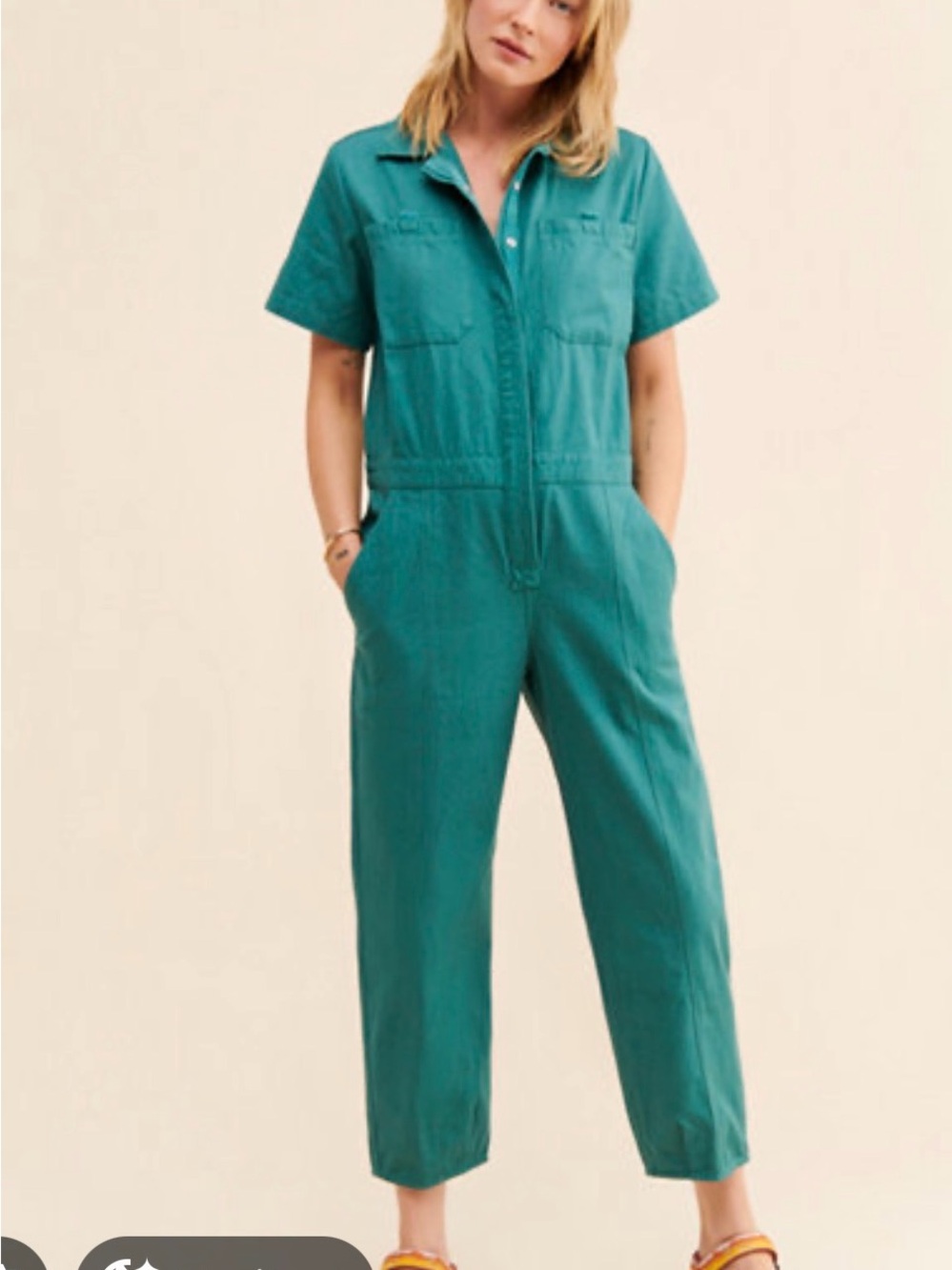 Back Beat Co. Teal Short-Sleeve Utility Jumpsuit